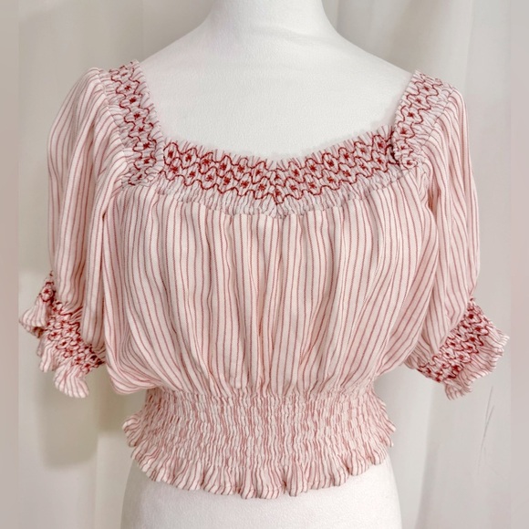 NWT Vintage Havana Striped Off Shoulder Cropped Puff Sleeves Top Size Large - Picture 8 of 10